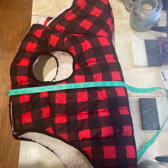 Large insulated plaid & fleece weatherproof dog jacket - Picture 3 of 8